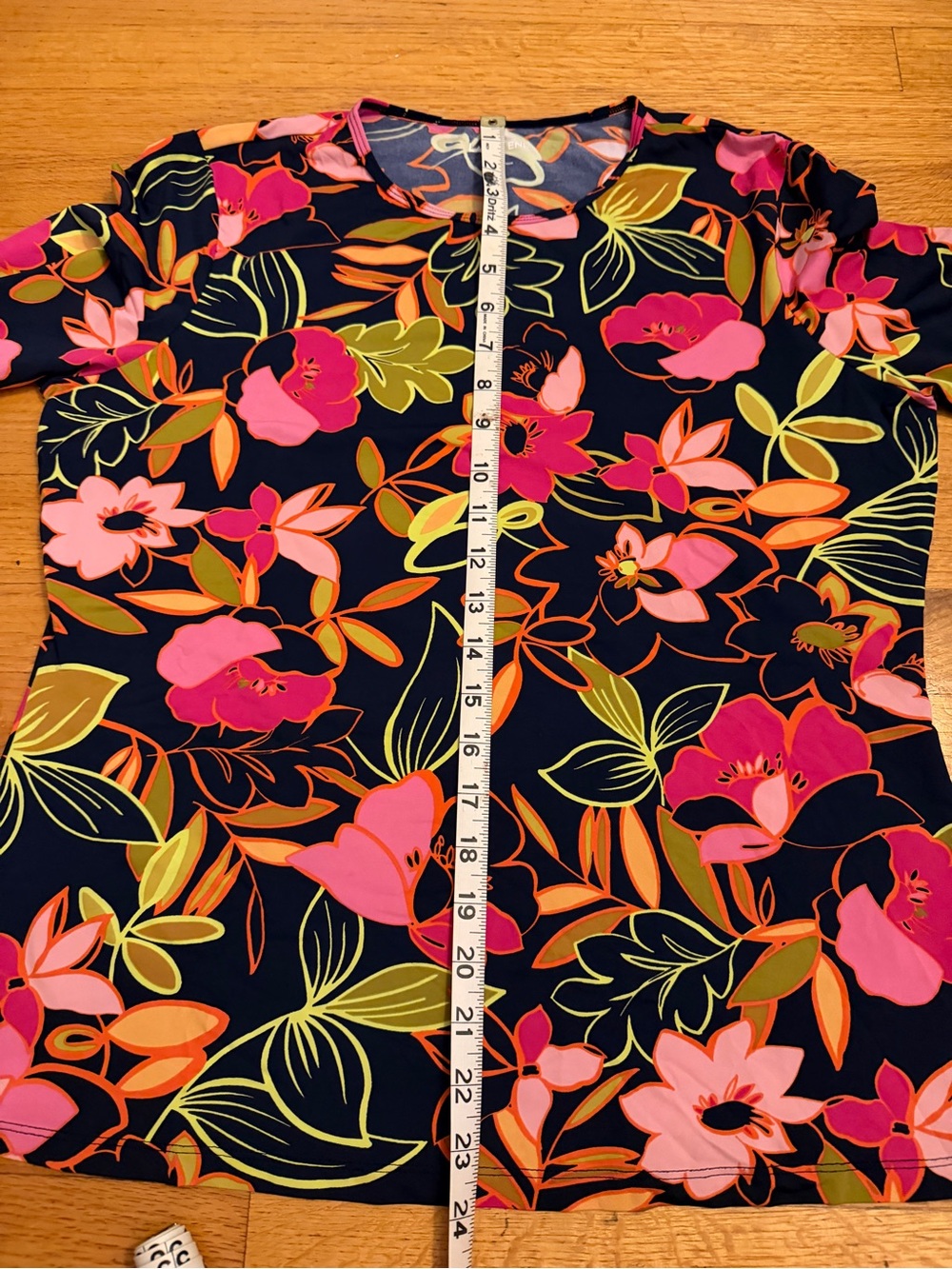 Women's Floral Long-Sleeve SPF Top in Navy with Pink & Orange - Picture 3 of 3